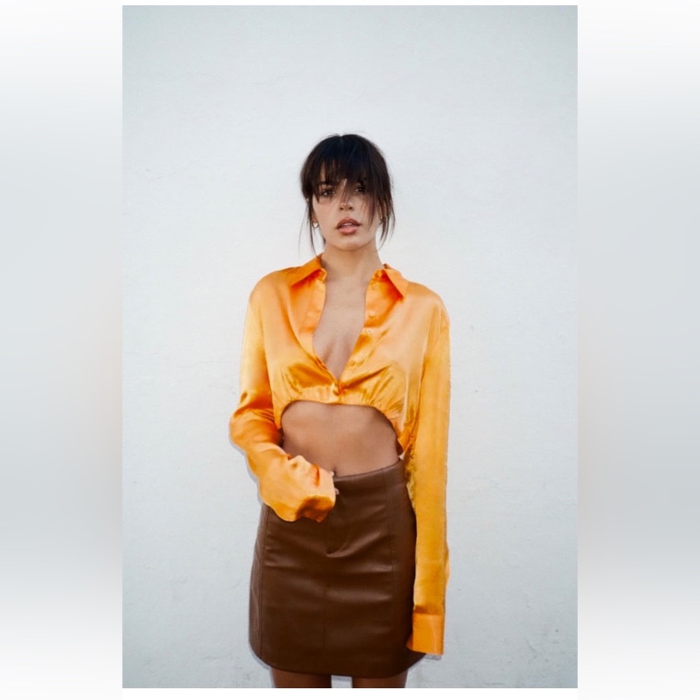 ZARA Satin Orange Shirt size XS